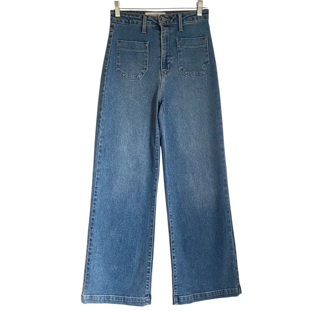 Just Black Denim Wide Leg Jeans Sz 24 Blue High Rise Sailor Nautical Made USA